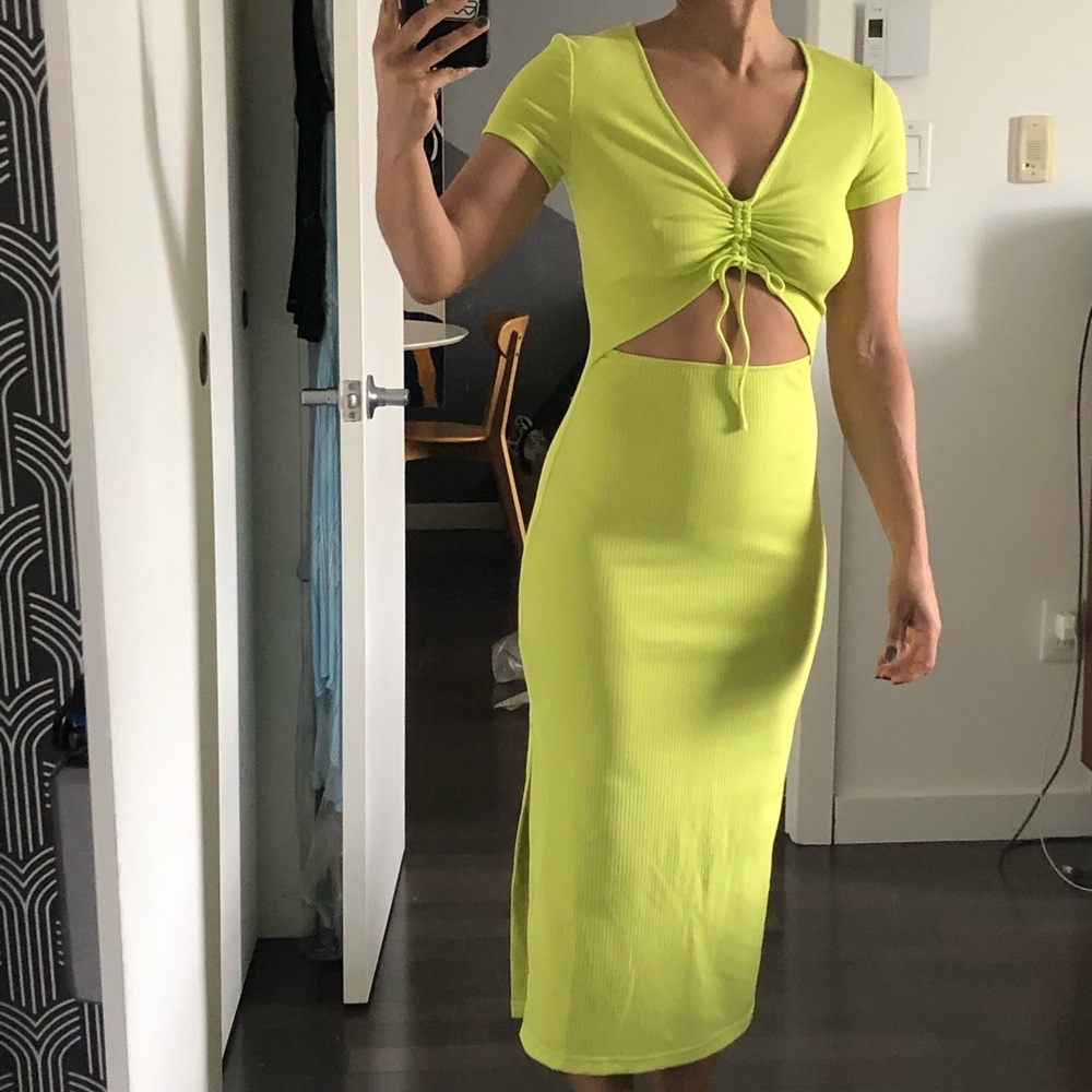 Mango Bright Lime Ribbed Dress